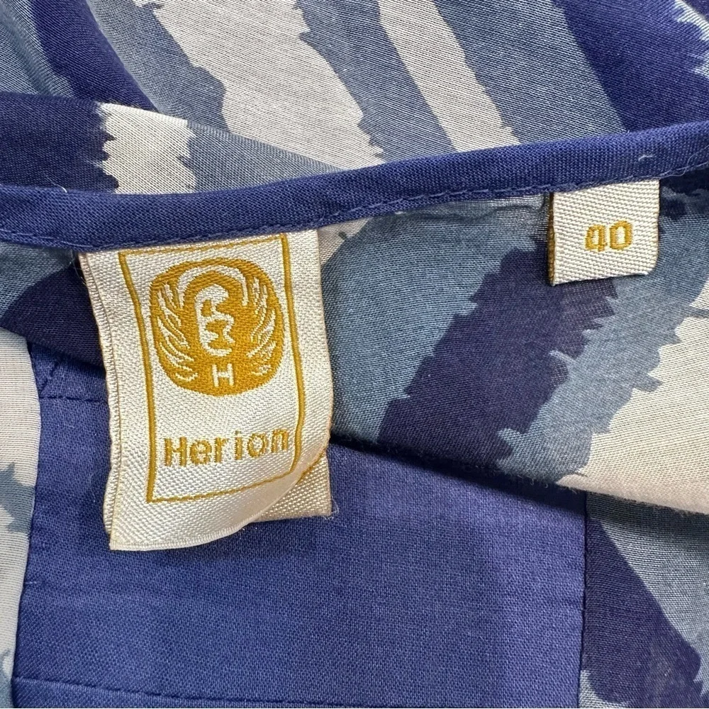 Herion Italy Sheer Blue White Diagonal Striped Tunic Blouse Size 40 (US 10) - Picture 6 of 7